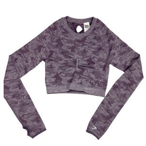 Gymshark Adapt Purple Camo Long Sleeve Cropped Gym Top Workout Medium